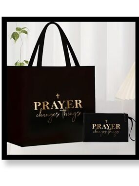 🆕 Prayer Changes Things Black Tote and Pouch Set